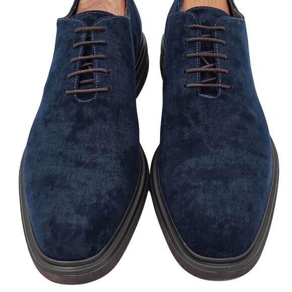 NEW Donald Pliner Distressed Navy Blue Velvet Dress Shoes Men 10 Wholecut Oxford - Picture 2 of 13